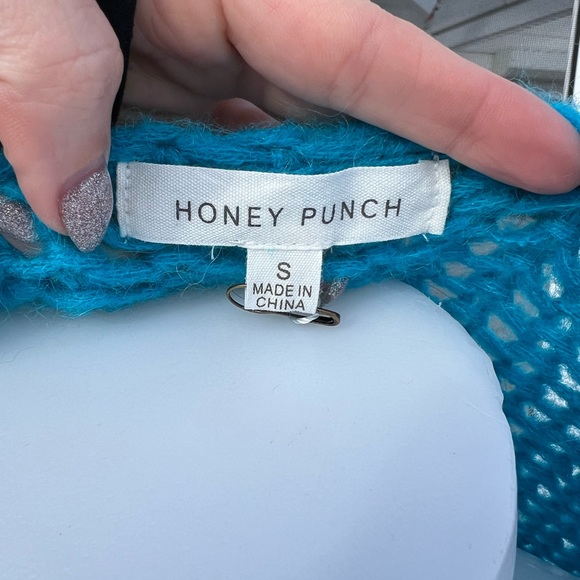 Honey Punch Small Blue Knit Cardigan - Picture 3 of 3